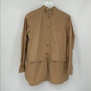 Apuntob button front tunic blouse top shirt Italy tan cotton brown 40 4 Small